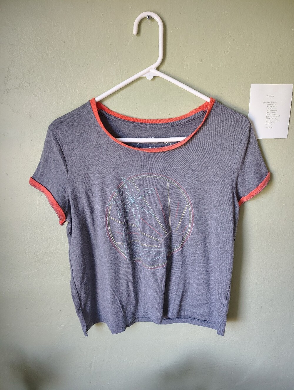 ☀️5/$25☀️ Aeropostale Seriously Soft Girls Large Gray & Orange Short Sleeve Tee